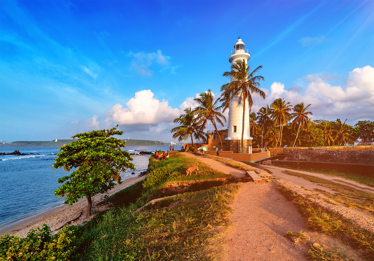 Galle Lighthouse on Sri Lanka's southern coast at golden hour